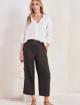 Wide Leg Hose im Loose Fit aus Leinen female Braun
