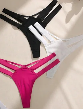 Piezas Bragas tipo tanga de mujer de unicolor con diseño calado - Shein - FashionsVida