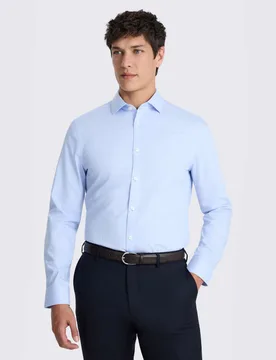 Slim Fit Non Iron Pure Cotton Striped Shirt Light Blue male - MOSS - FashionsVida