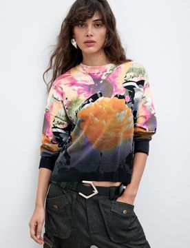 Jersey Estampado Lacroix, Mujer, Negro, XS