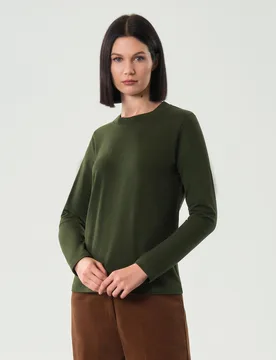 Maglia verde manica lunga in cotone stretch a scollo tondo - Hlo! - FashionsVida