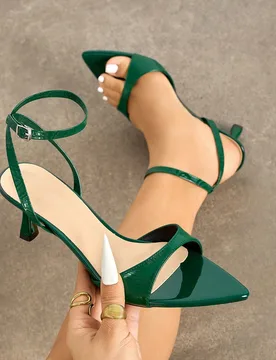 Sandalias de tacón de gatito con punta puntiaguda y correa para el tobillo para mujer, elegantes, aptas para primavera/verano, fiestas, uso casual, a - Shein - FashionsVida