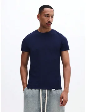 Camiseta de algodón acanalada de manga corta y cuello redondo, de ajuste regular, de uso casual y diario, básica clásica, para verano y primavera, - Shein - FashionsVida