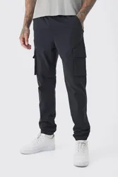 Herren Lange Cargo-Hose mit schlanker Passform, elastischem Bund und Bündchen Black Größe Medium