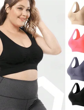 Set de 4 sujetadores deportivos de malla calada talla grande para mujeres, sujetadores de yoga y running inalámbricos con absorción de impactos - Shein - FashionsVida