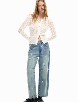 Pantalón vaquero bordados, Mujer, Algodon, Azul, 34