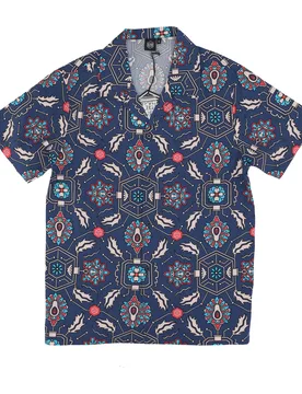 Camicia Manica Corta Uomo Fronds Tapestry Bowling Shirt Blue - DOLLY NOIRE - FashionsVida