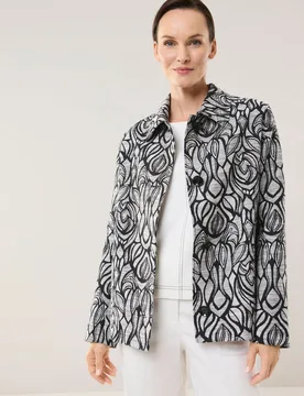Jacquard Jacke, normale Größen#Kurzgrößen, Farbe Schwarz, 50, gewebt in Italien weicher Baumwollmix Damen - Walbusch - FashionsVida