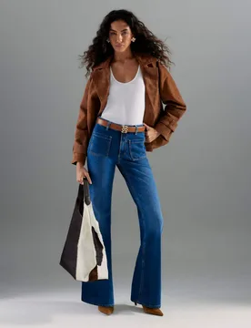 Relaxed High Waisted Flared Jeans Blue Denim female - River Island - FashionsVida