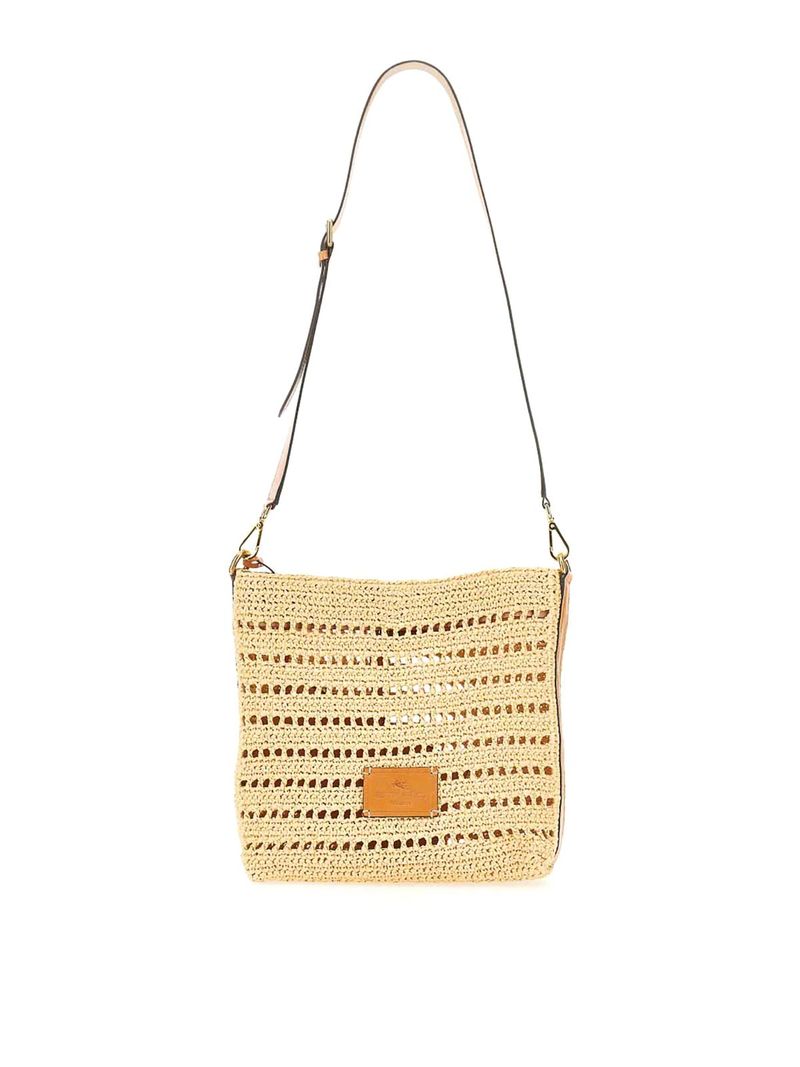 Borsa a tracolla in rafia traforata