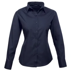Womens/ladies Poplin Long-Sleeved Blouse (Navy) - Size 8 Uk
