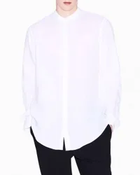 Camicia Exchange bianca in puro lino con colletto a coreana