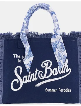 Bolso grande tejido canvas con asas de mano decoradas con foulard estampado jungla - MC2 Saint Barth - FashionsVida