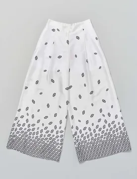 Pantalone palazzo Liu Jo bianco e nero in raso con fantasia logata - Liujo - FashionsVida