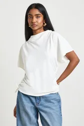 Womens Loose Ruched Side Body Top - White - Size 14 Uk