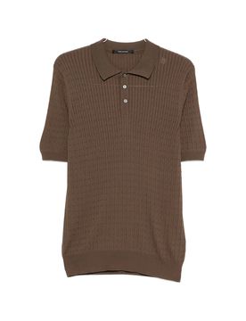 Men's Cable-Knit Polo Shirt with Ribbed Trim