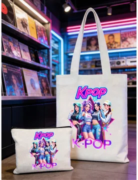 Bolsa de lona de K-POP, impresa con "K-POP" y patrones de ídolos de chicas geniales, bolso de hombro de gran capacidad, bolso de hombro con ilustraci - Shein - FashionsVida
