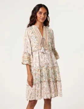Embellished Tie Front Dress - L/XL / STONE - female - Blue Vanilla - FashionsVida