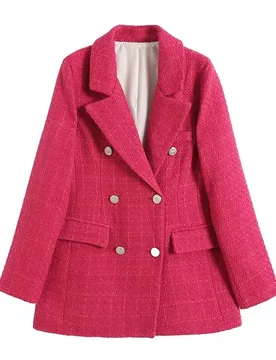 Tweed 2023 Women Fashion Double Breasted Houndstooth Blazer Coat Vintage Long Sleeve Flap Pockets Female Outerwear Chic Vestes - Aliexpress - FashionsVida