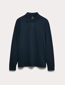 Ultimate Cotton Rich Polo Shirt Navy male - M&S - FashionsVida