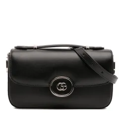 Womens Leather Crossbody Gg Logo - Black - One Size