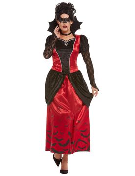 Vampir-Kostüm für Damen mit Maske Halloween-Kostüm schwarz-rot - female
