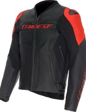 Giubbotto Moto in Pelle RACING 5 Nero Nero Rosso Flu taglia 46