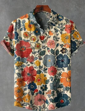 Retro Flowers Art Print Lapel Casual Hawaiian Shirt Printed Style Short Sleeve Casual Shirt Men's - Aliexpress - FashionsVida