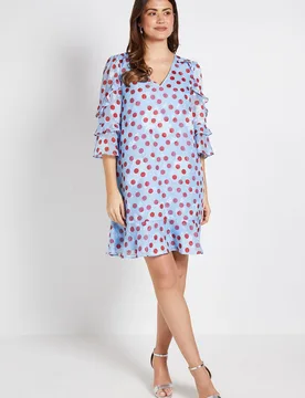 Womens Polka Dot Print Ruffle Shift Dress - Blue - Size 16 Uk - Wallis - FashionsVida