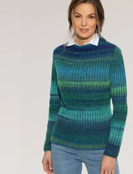 Grobstrick-Pullover Farbverlauf, , Farbe Blau, 46, Damen - Walbusch - FashionsVida