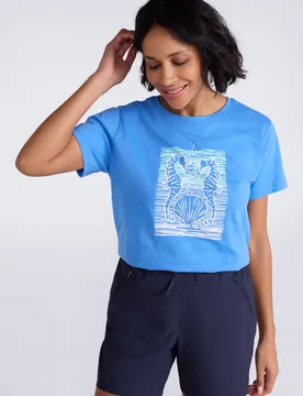 Printed Womens Seahorse Relaxed Fit T-Shirt - Blue - Blue - Size: 8 - Mountain Warehouse - FashionsVida