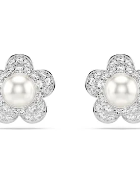 Orecchini a lobo Ariana Grande x , Crystal Pearl, Taglio Round, Fiore, Bianchi, Placcato rodio OS - Swarovski - FashionsVida