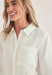 Arm Hemdbluse aus Leinen female Weiß