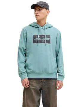 Felpa Con Cappuccio Cole Print Mineral Blue 2XL - Jack & jones - FashionsVida
