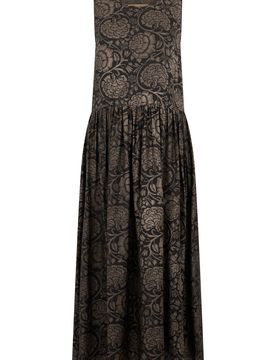 Sleeveless Satin-Effect Long Printed Dress