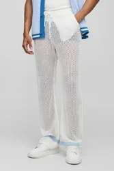 Herren Relaxed Fit Jogginghose mit offenem Stich und Streifendetails aus Strick White Größe Small