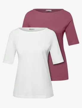 Basic Shirt im 2er-Pack female Multicolour Pink Weiß