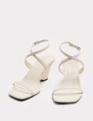 Buckle Strappy Wedge Sandals Soft White female