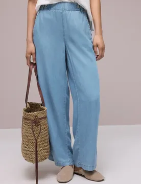 High Waist Wide Leg Hose mit Knopfdetails female Blau