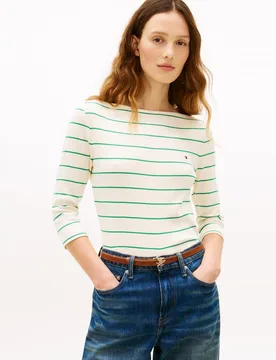 Camiseta de mujer de silueta slim de cuello barco y manga tres cuartos - Tommy Hilfiger - FashionsVida