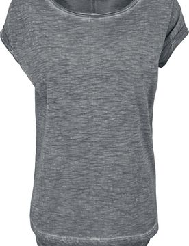 T-Shirt - Ladies Long Back Shaped Spray Dye Tee - XS bis XL - für Damen - Größe S - dunkelgrau - Frauen - female