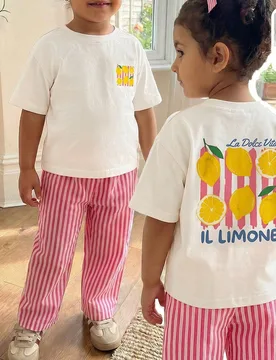 Conjunto de 2 piezas para niña joven primavera/verano, camiseta holgada de manga corta con estampado de letras estilo minimalista lindo y casual + pa - Shein - FashionsVida