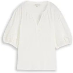 Camiseta de mujer con manga corta, cuello pico y lazada