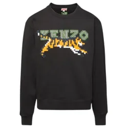 Mens Paris Digital Tiger Design Black Sweatshirt Cotton - Size 2xl
