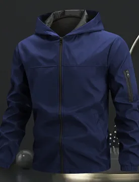 Chaqueta cortavientos con capucha y cremallera de manga larga color azul real para hombre, para el otoño - Shein - FashionsVida