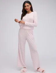 Stripe Pointelle Pyjama Set Pink Mix female