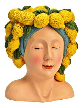Blumentopf Frauenkopf mit Zitronen aus Magnesia