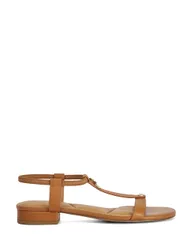 Leather Ankle Strap T Bar Block Heel Sandals Tan female