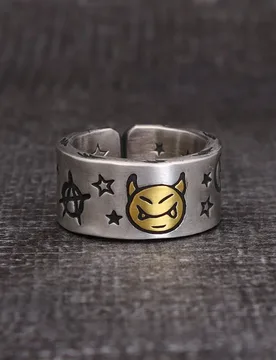 Rings for Men Women Retro Silver Color Jewelry Cute Smile Star Demon Pattern Ring Adjustable Trendy Gifts - Aliexpress - FashionsVida