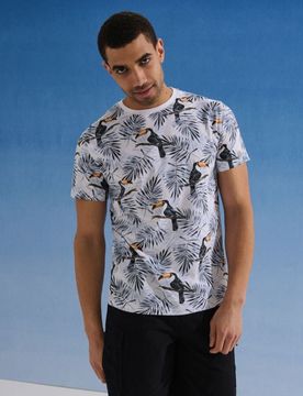 T-shirt in cotone con stampa di uccelli - bianco